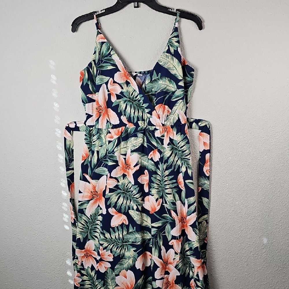 PatPat Floral Midi Dress - Navy and Pink